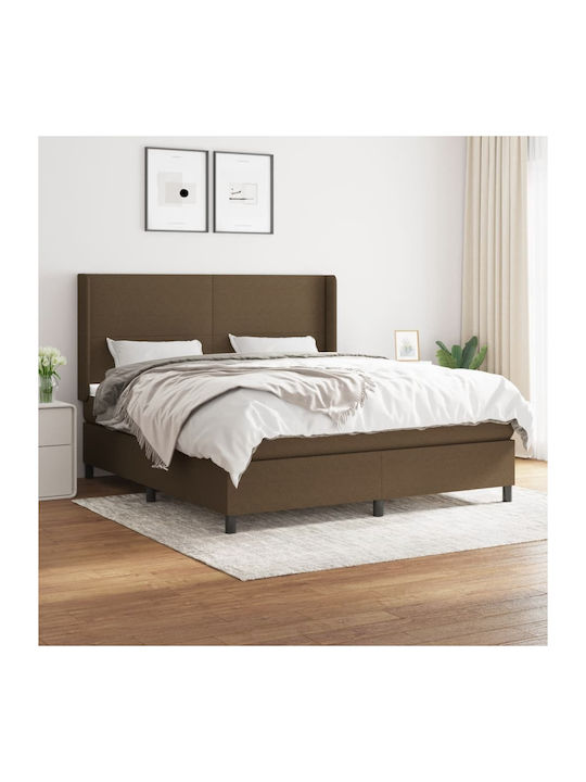 Bed Queen Upholstered with Fabric Dark Brown wi...