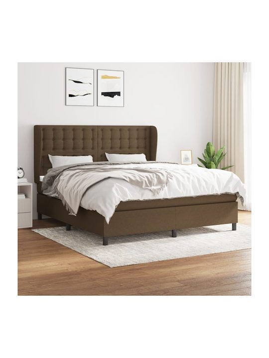 Bed Queen Upholstered with Fabric Dark Brown wi...