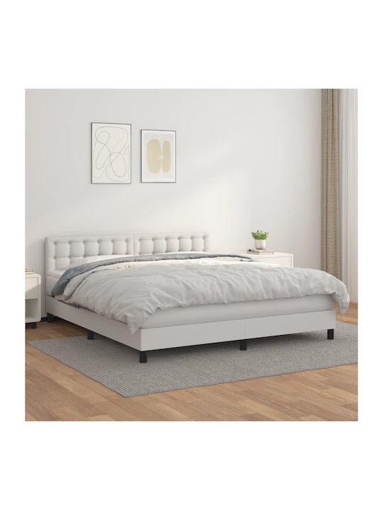 Κρεβάτι Υπέρδιπλο Επενδυμένο με Δερματίνη Λευκό με Στρώμα & Τάβλες για Στρώμα 160x200cm