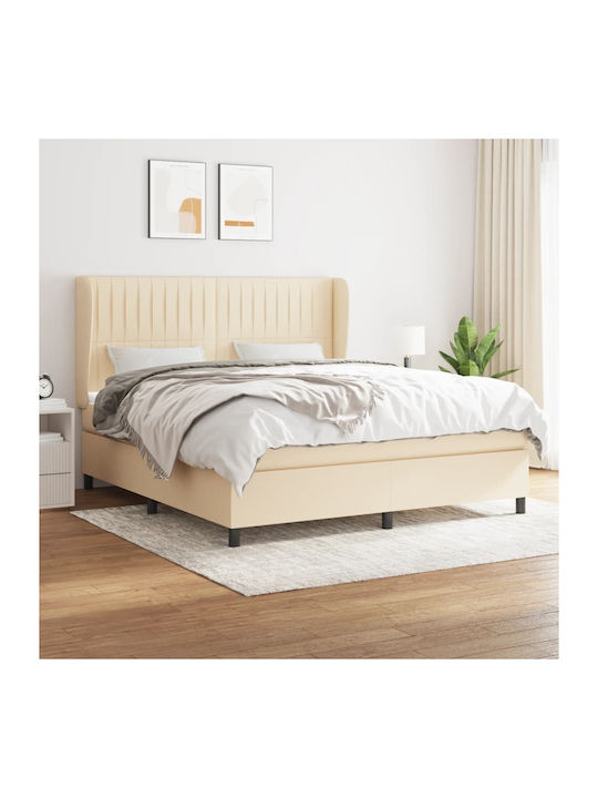 Легло Куинсайз Дървено Крем с Ламели & Матрак 160x200см