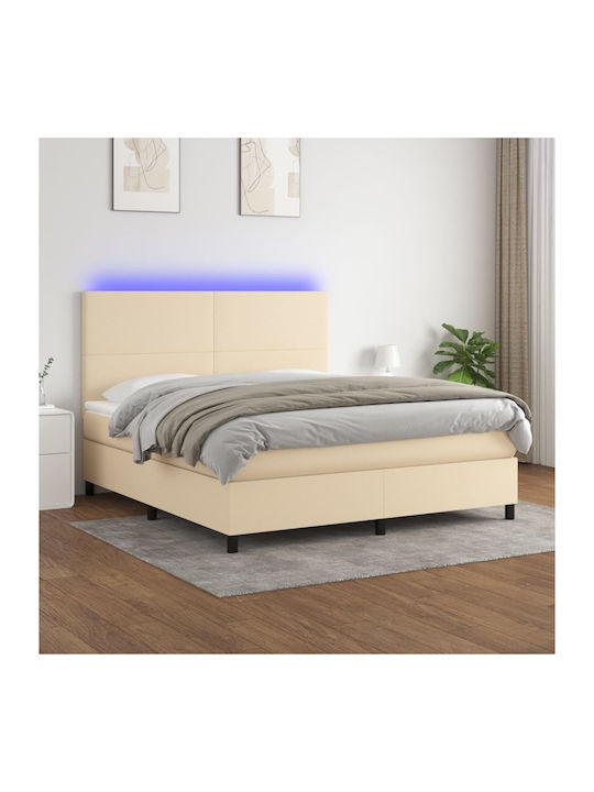 Bed Queen Upholstered with Fabric Blue with Slats & Mattress 160x200cm