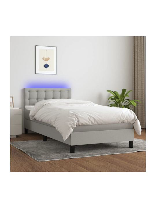 Κρεβάτι Μονό Επενδυμένο με Ύφασμα Ανοιχτό Γκρι με Στρώμα & Τάβλες για Στρώμα 100x200cm