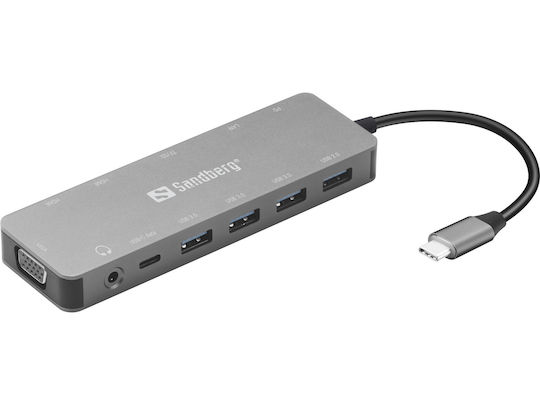 Sandberg USB-C Dockingstation für Laptops mit HDMI 4K PowerDelivery und Bildschirmverbindungen 2 Monitore Silber (136-45)