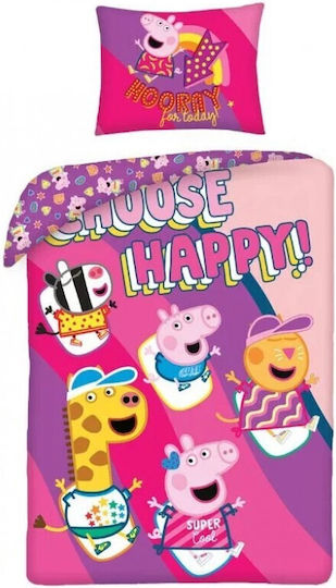 Halantex Peppa Pig Σετ Παιδική Παπλωματοθήκη Μονή με Μαξιλαροθήκη Βαμβακερή Ροζ 140x200εκ.