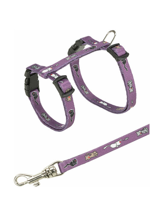 Trixie Cat Harness with Guide Purple 8mm x 21 - 33cm