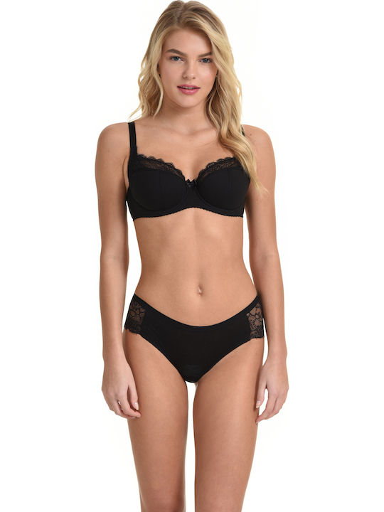 Miss Rosy Lace Underwear Set with Bra & Boxer Black