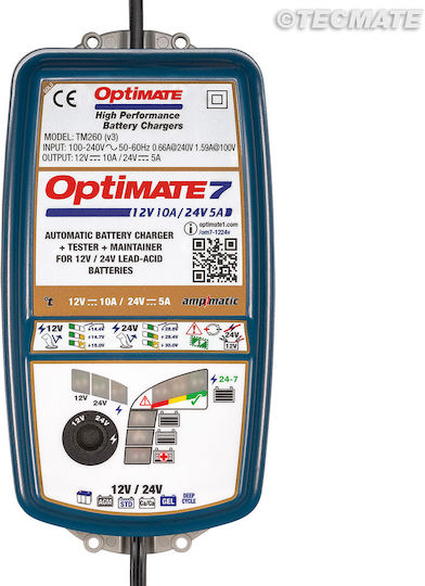 Tecmate Optimate 7 Încărcător și Întreținător Baterii Auto și Camion 12/24V 12/24V