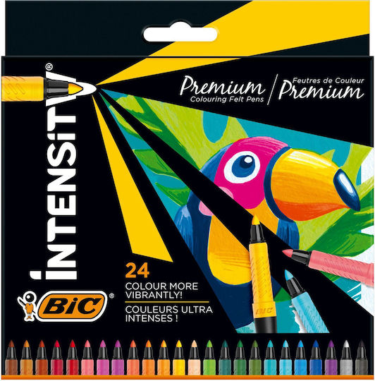 BIC Intensity Premium Μαρκαδόροι Ζωγραφικής 0.73mm Λεπτοί, Neon Σετ 24 χρώματα με Μαύρο Σώμα και Άνετη Λαβή από Καουτσούκ