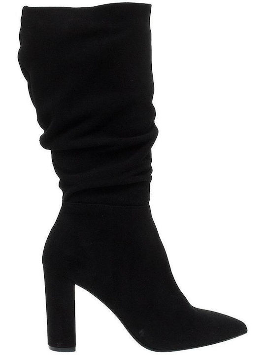 Mourtzi Suede Γυναικείες Μπότες με Ψηλό Τακούνι Μαύρες