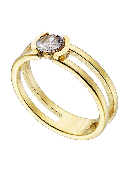 Oxzen Damen Ring mit Zirkonia aus Stahl Vergoldet