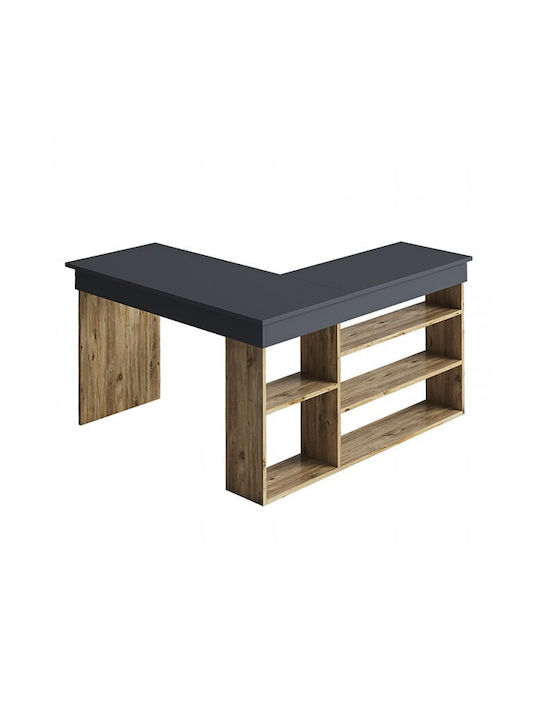 Wooden Theos Corner Professional Office Desk with Bookshelf Καρυδί / Ανθρακί L120xW129xH72cm