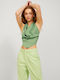 Women's Summer Crop Top Satin Drape Sleeveless Green