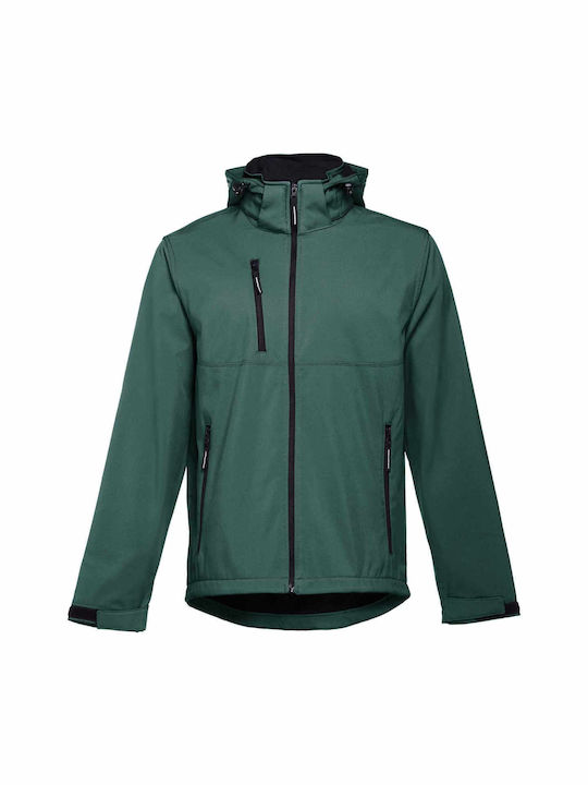 THClothes Zagrep Work Jacket Softshell with Fleece Lining and Detachable Hood Green