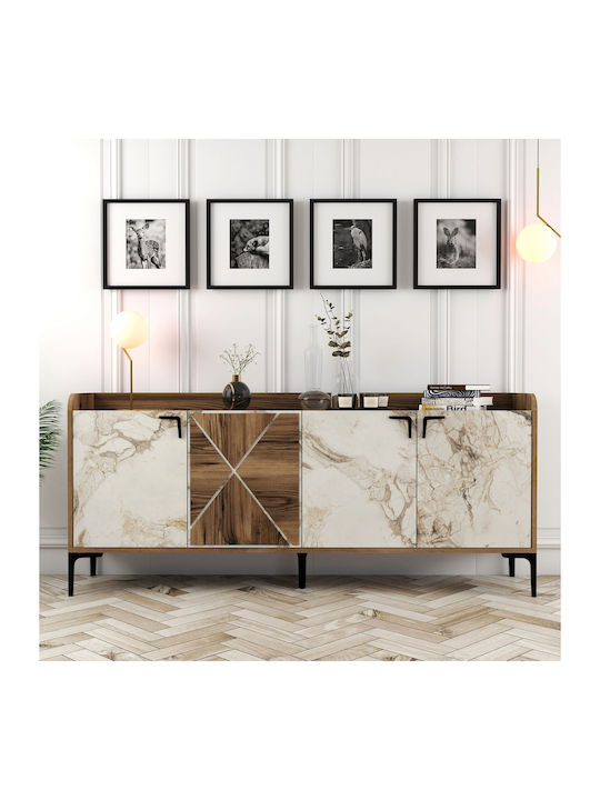 Μπουφές Καρυδί / Εφέ Λευκού Μαρμάρου 180x35x78cm