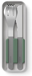 Monbento MB Slim Box Cutlery for Camping Travel Cutlery Set Natural Green 3pcs