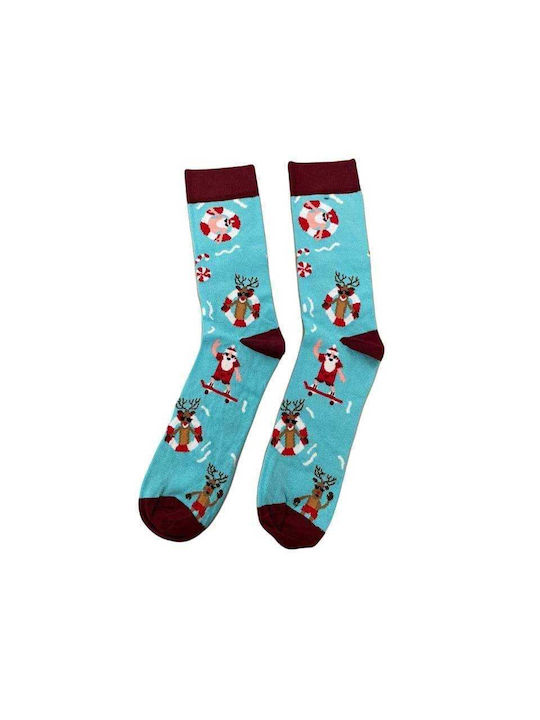 Men Christmas Socks L32 Men's Cotton Long Christmas Socks with print in light blue color