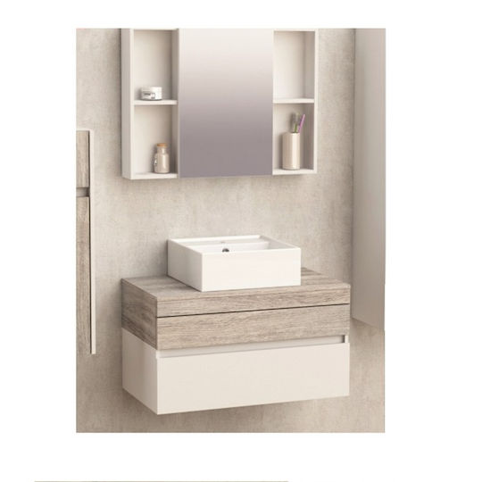 Inter Ceramic ICP4425-80 Waschtisch mit Waschbecken & Spiegel L80xB46xH20cm Beige