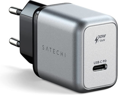 Satechi Ladegerät ohne Kabel GaN mit USB-C Anschluss 30W Stromlieferung Gray (ST-UC30WCM)