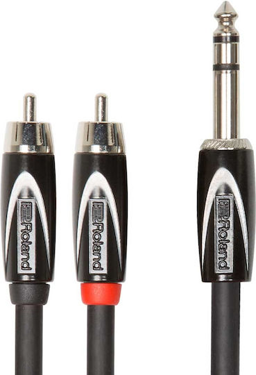 Roland Black Series Kabel 6,3mm Stecker - 2x RCA-Stecker 3m Schwarz (RCC-10-TR2RV2)