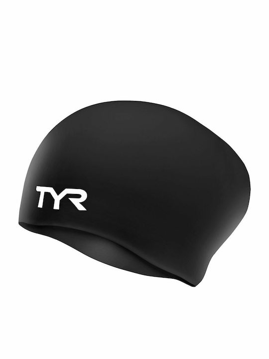 Tyr Long Hair Wrinkle Free Silicone Adults Swimming Cap Black