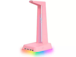 Onikuma ST-2 Desktop Headphone Stand with LED Lighting, Sound Card and USB Port Pink