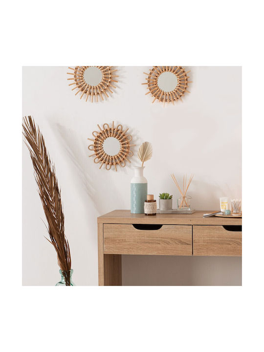 A-s Sun Wall Mirror with Brown Wooden Frame Diameter 27cm 3pcs