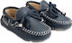 Babywalker Baptism Leather Moccasins Navy Blue