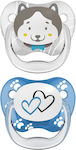 Dr. Brown's Orthodontic Pacifiers Silicone Teddy Bear/ Heart Blue / Grey for 6-18 months 2pcs