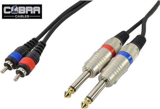Cobra Кабел 2x 6,3 мм мъжки - 2x RCA мъжки 6м Черен (CL080-06)