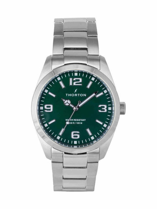 Thorton Ανδρικό Ρολόι 46mm Μπαταρίας με Ασημί Μεταλλικό Μπρασελέ