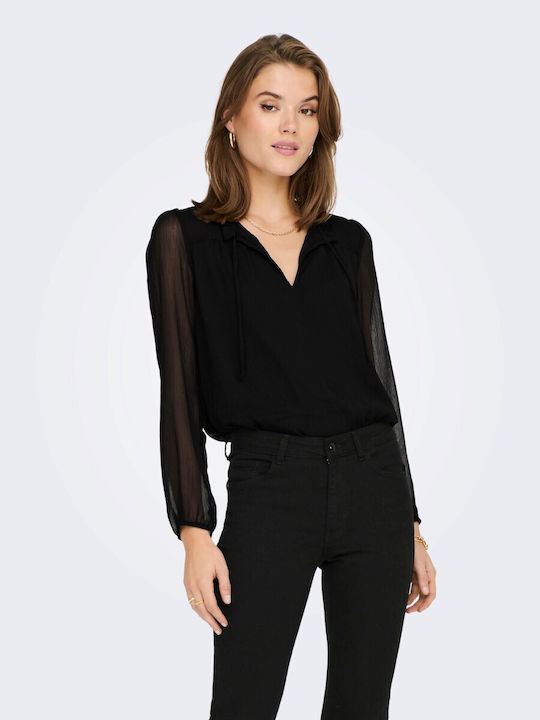 Only Damen Langärmliges Schwarzes Top