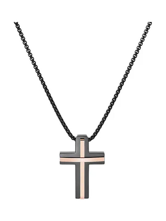 U.S. Polo Assn. Schwarz Herren Kreuz aus Vergoldetem Stahl mit Kette Zephyr