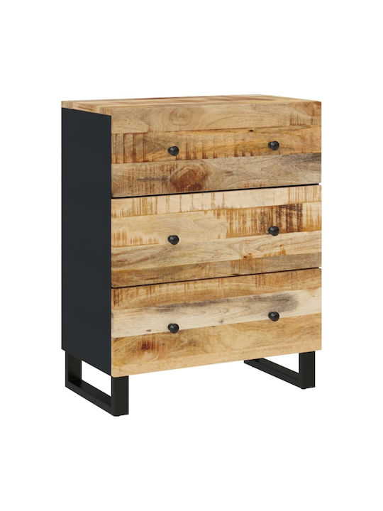 Chest of Drawers of Solid Wood with 3 Drawers 60x33x75cm