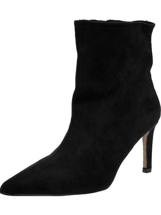 Suede Women's Ankle Boots with Medium Heel Black