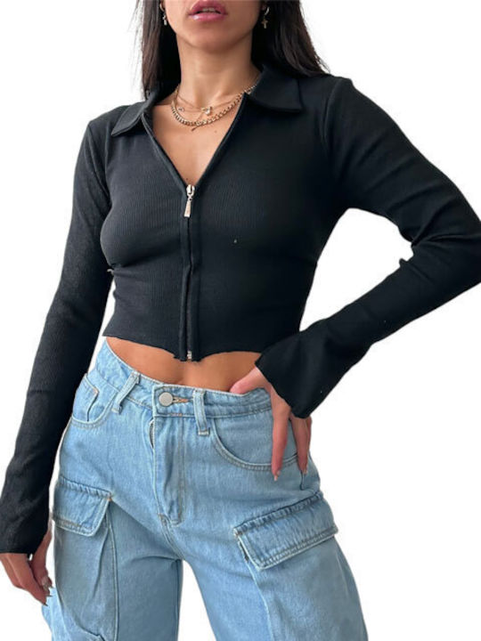 Top with zipper and tie (Black)