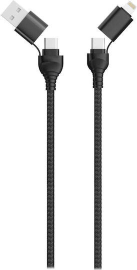 2GO Плетена USB към Lightning / Type-C Кабел Черен 1.2м (797369)