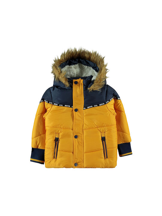 Children's hooded jacket with mustard lining for boys (2-6 years)