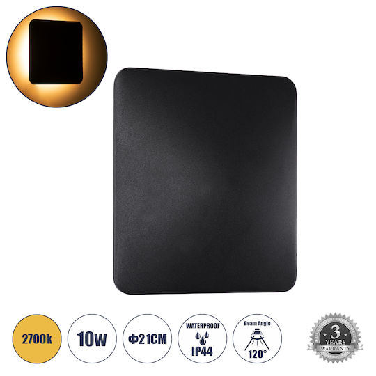 GloboStar Helio-S Wall-Mounted Outdoor Lighting Ceiling Lamp LED IP65 10W with Warm White Light 21x5x21cm