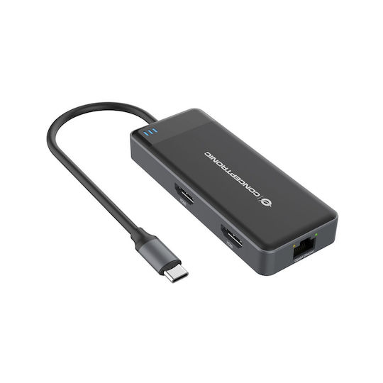 Conceptronic USB-C Docking Station με HDMI 4K PD Ethernet και συνδεση 2 Οθονών Μαύρο (DONN14G)