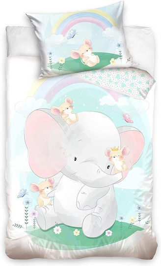 Carbotex Baby Duvet Cover Set With Pillowcase Elephant Green 100x135cm