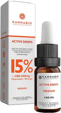 KannaBio Active Drops Масло Коноп 1500mg с 15% CBD с Вкус Портокал 10ml