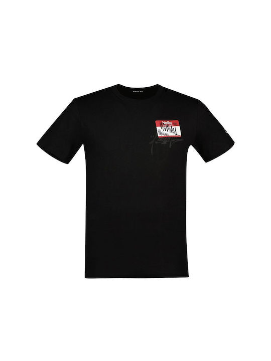 Replay T-shirt Bărbătesc cu Mânecă Scurtă Negru