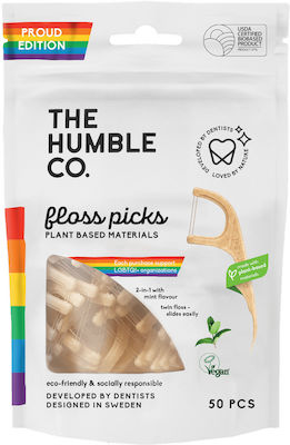 The Humble Co. Floss Picks Proud Edition with Handle Beige 50pcs