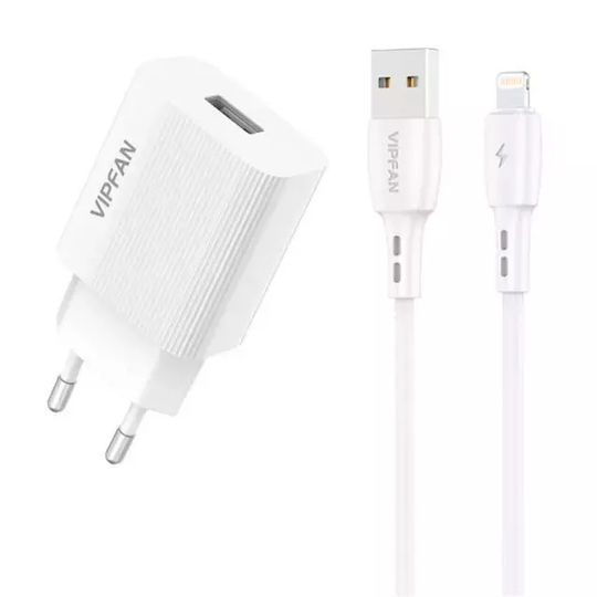 Vipfan Încărcător cu Port USB-A și Cablu Lightning Albς (E01)