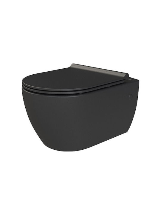 Cerastyle City Λεκάνη Κρεμαστή Rimless με Slim Κάλυμμα Soft Close Black Matt