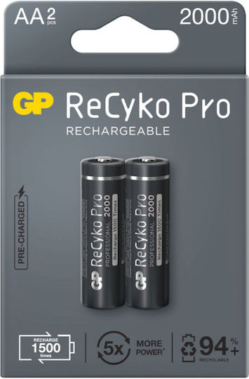 GP Batteries ReCykο Pro Rechargeable Battery AA Ni-MH 2000mAh 1.2V 2pcs