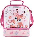 Must Kids Insulated Lunch Bag with Shoulder Strap I Love You Deerly Pink 20x12x24cm