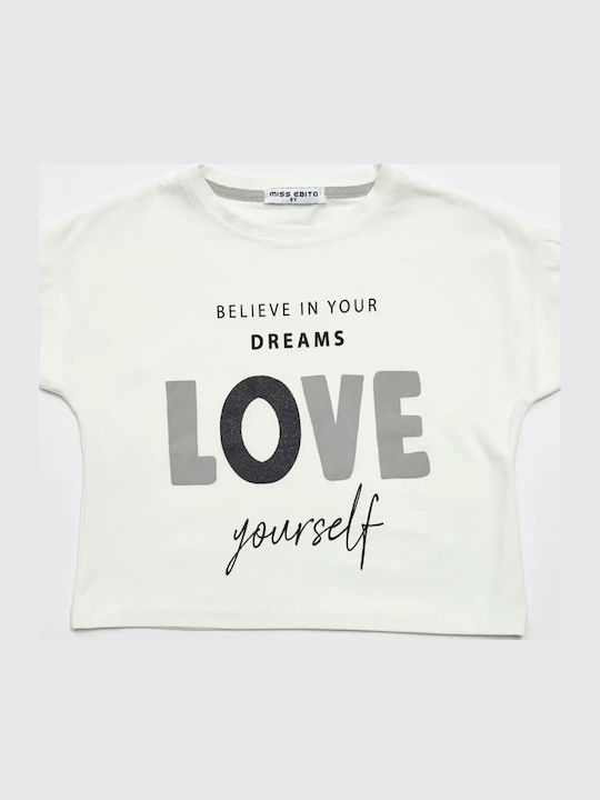Εβίτα Παιδικό Crop Top Κοντομάνικο Λευκό Love Y...