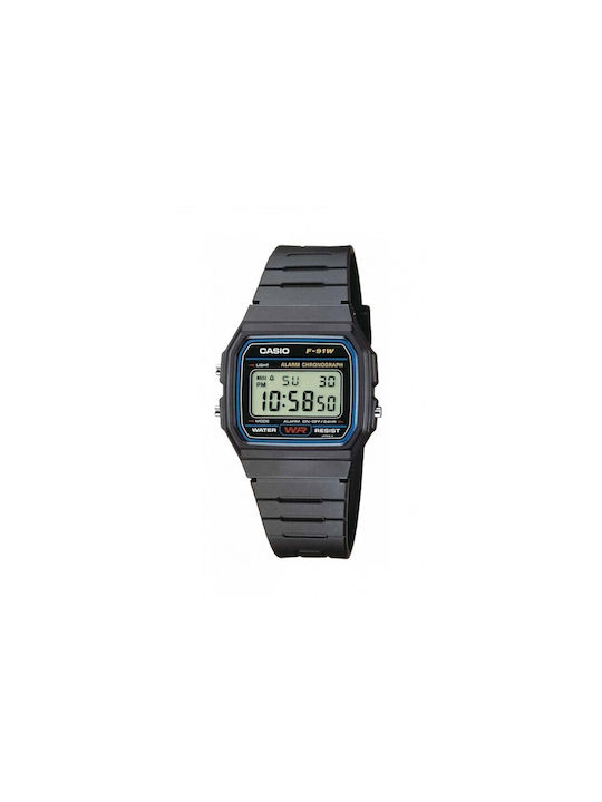 Casio Ψηφιακό Ρολόι Χρονογράφος Μπαταρίας με Μεταλλικό Μπρασελέ σε Μαύρο χρώμα
