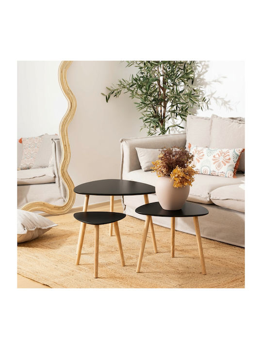 Oval Side Table Mileo Wooden Black 3 Pieces M46xL59.5xH51cm
